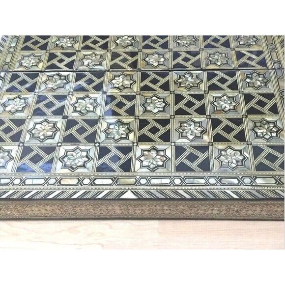 Vintage Judaica Persian Abalone Mother Of Pearl Inlayed Backgammon Chessboard - Picture 4 of 6